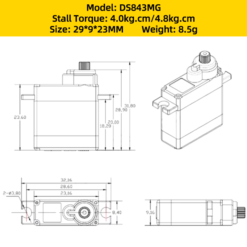 高トルクデジタルサーボCorona-DS843MG,金属ギア - Brushless Motor Thrust Test Stand のレビューと価格